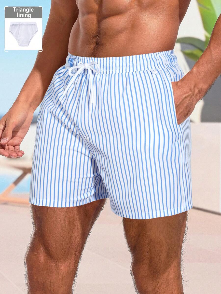Short décontracté à taille élastique et rayures – Short à cordon pour homme