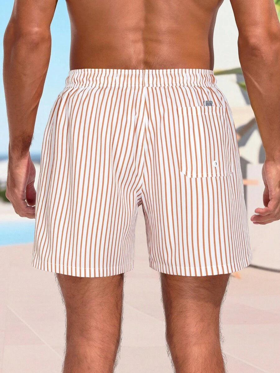 Short décontracté à taille élastique et rayures – Short à cordon pour homme