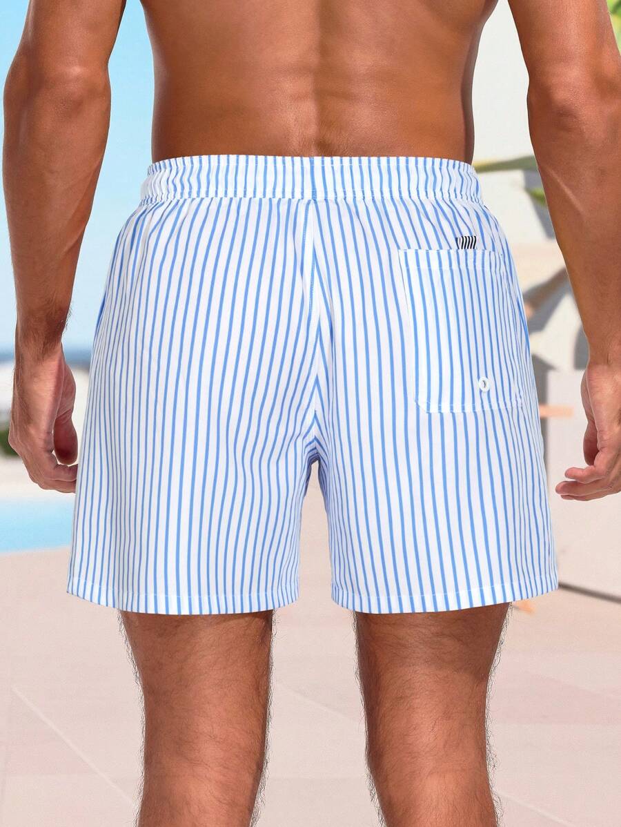 Short décontracté à taille élastique et rayures – Short à cordon pour homme