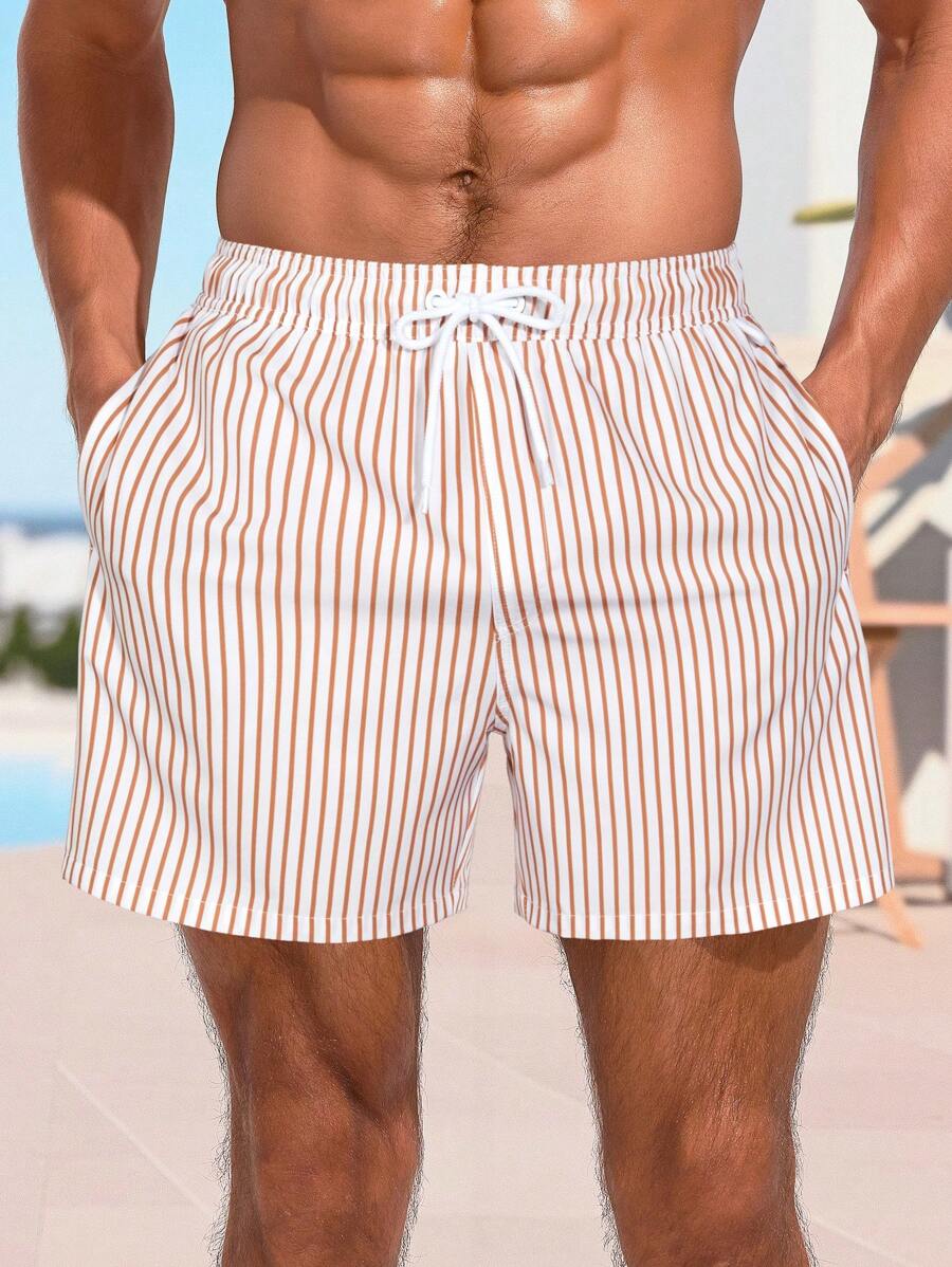 Short décontracté à taille élastique et rayures – Short à cordon pour homme