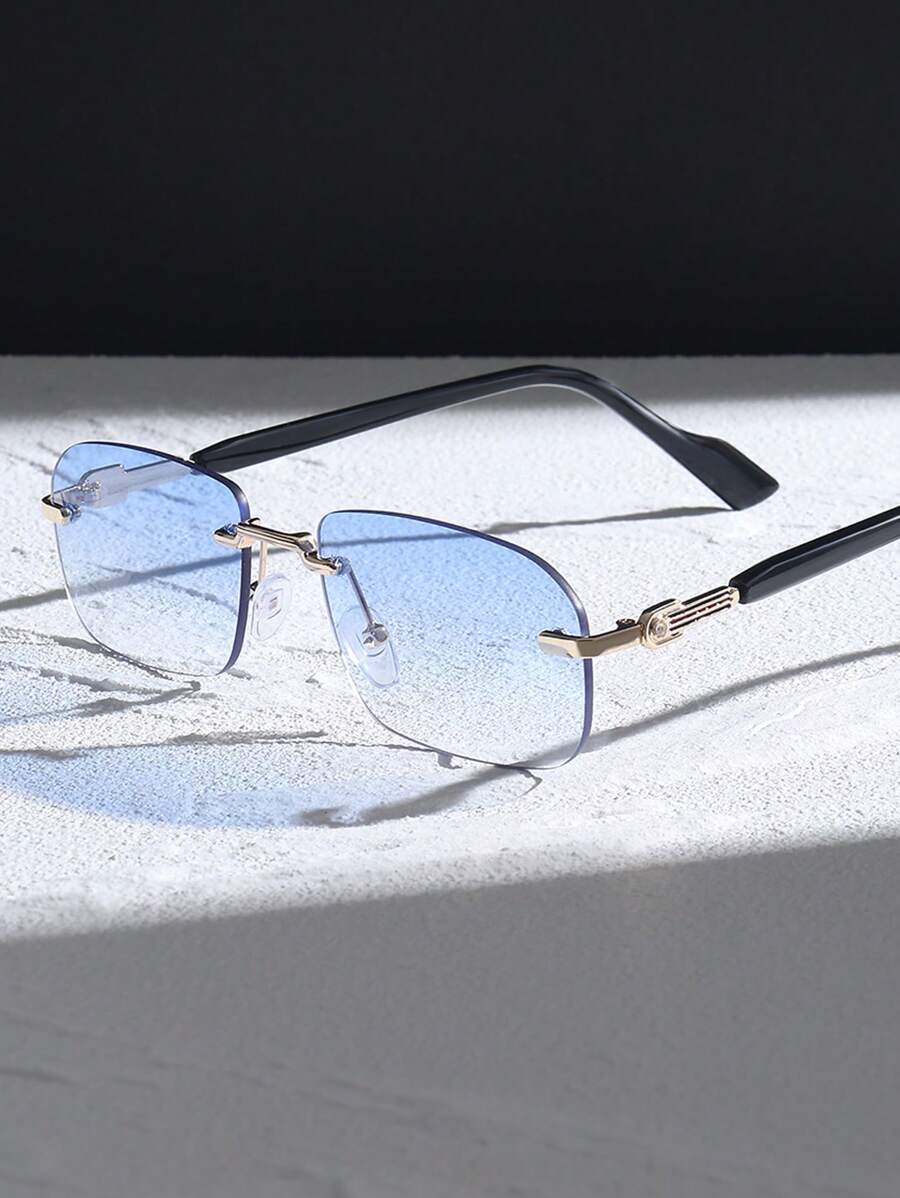 Lunettes de soleil rétro carrées sans monture pour hommes