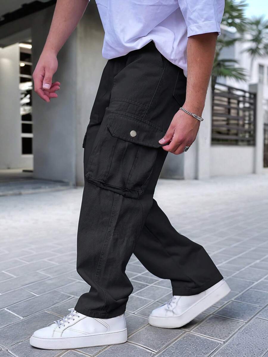 Pantalon cargo streetwear droit avec grandes poches style décontracté