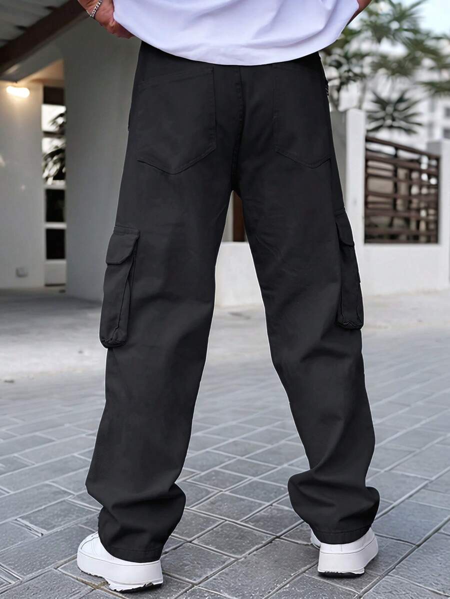Pantalon cargo streetwear droit avec grandes poches style décontracté