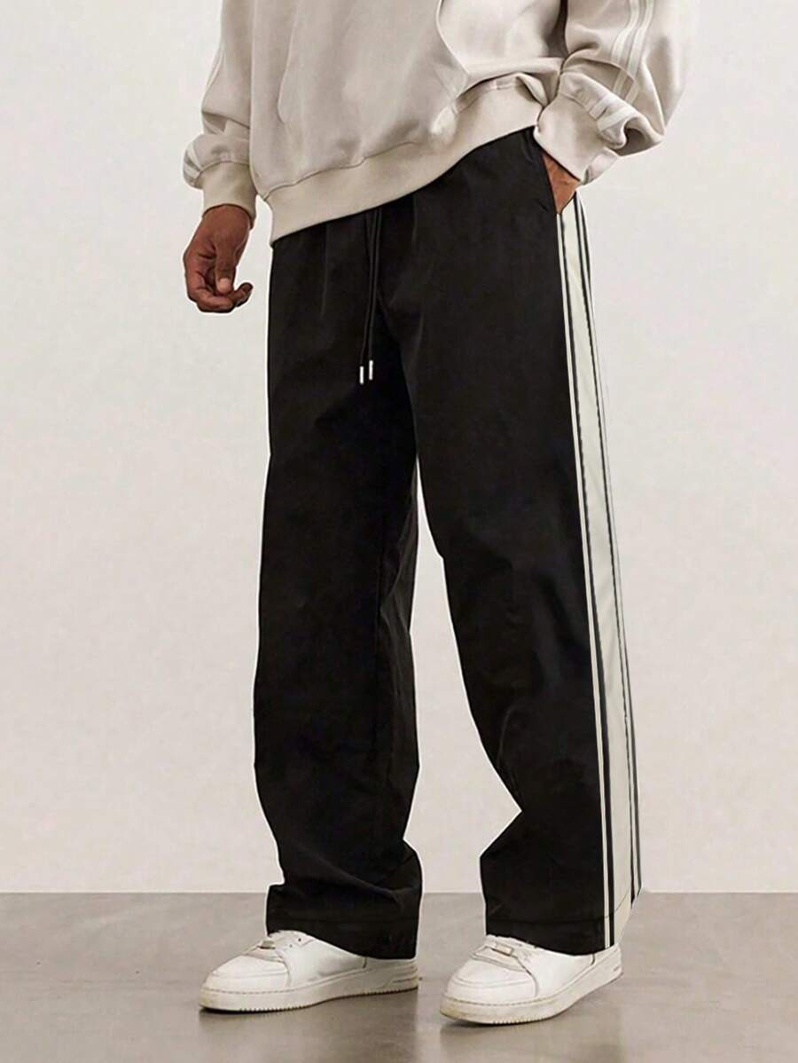 Pantalon d'été ample et respirant pour homme, coupe droite, avec bandes latérales