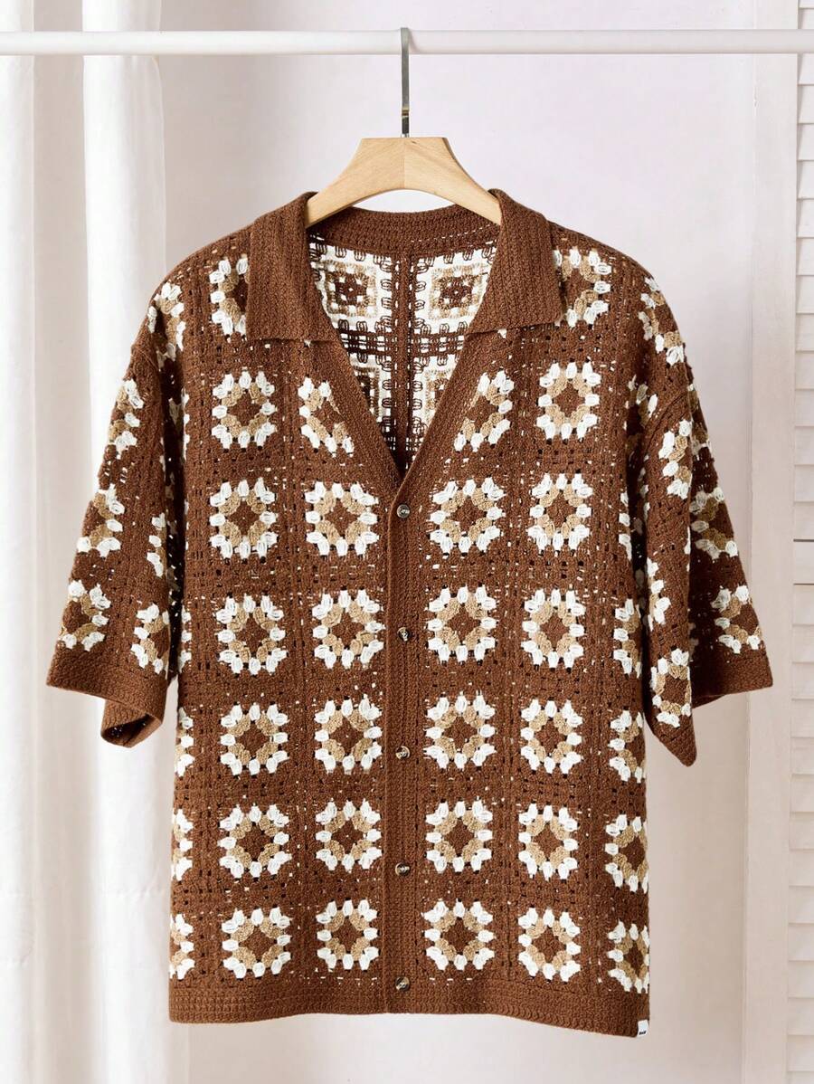 Chemises au crochet tendance homme col cubain été style vintage