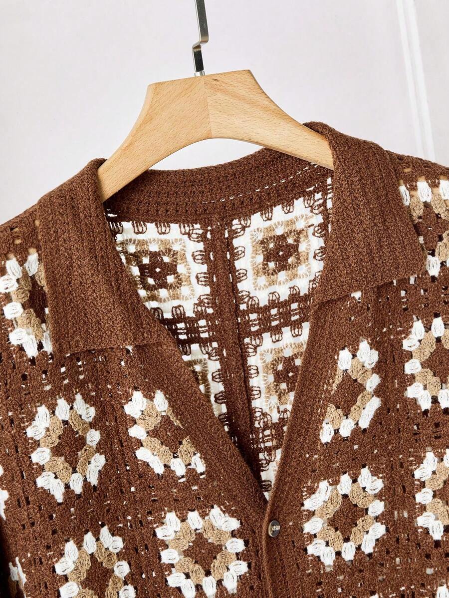 Chemises au crochet tendance homme col cubain été style vintage