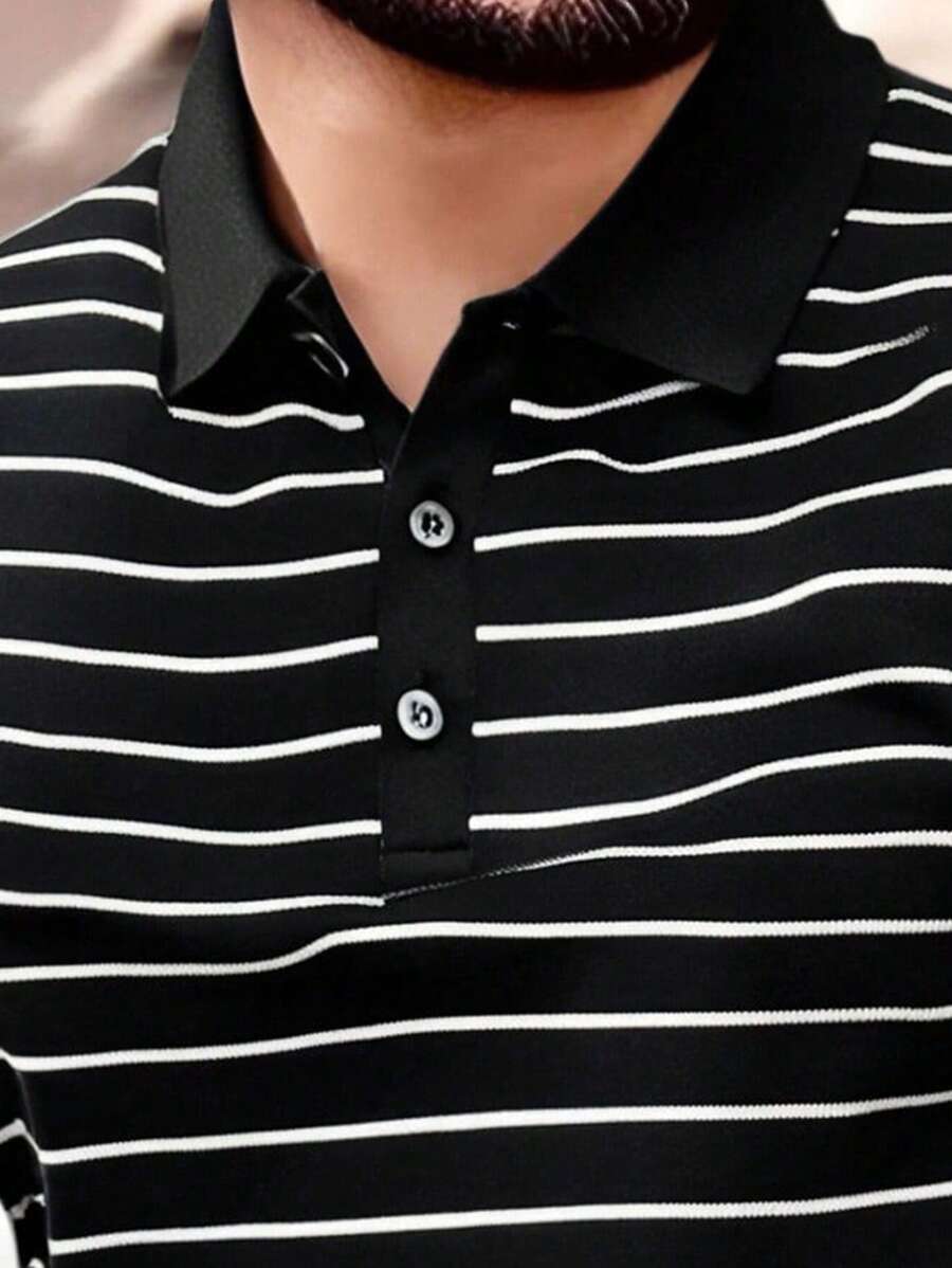 Chemise rayée à manches courtes et quart de bouton pour homme