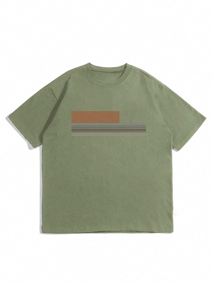 Chemise à col rond imprimée rayures style casual moderne été
