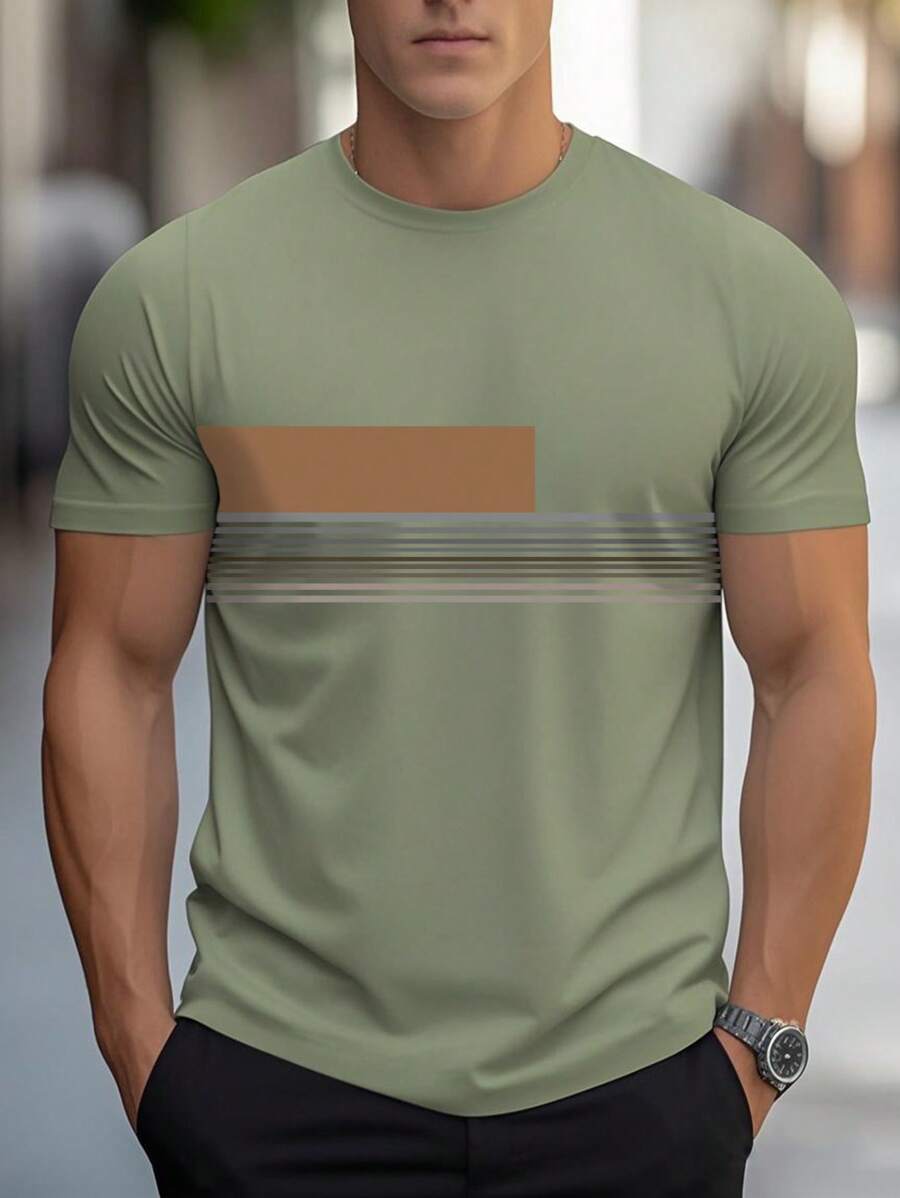 Chemise à col rond imprimée rayures style casual moderne été