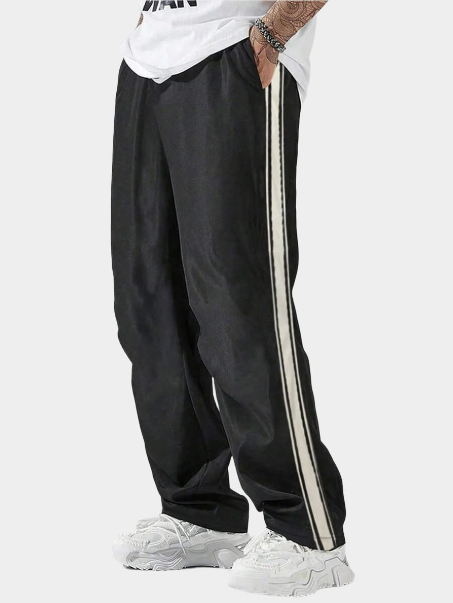Pantalon d'été ample et respirant pour homme, coupe droite, avec bandes latérales