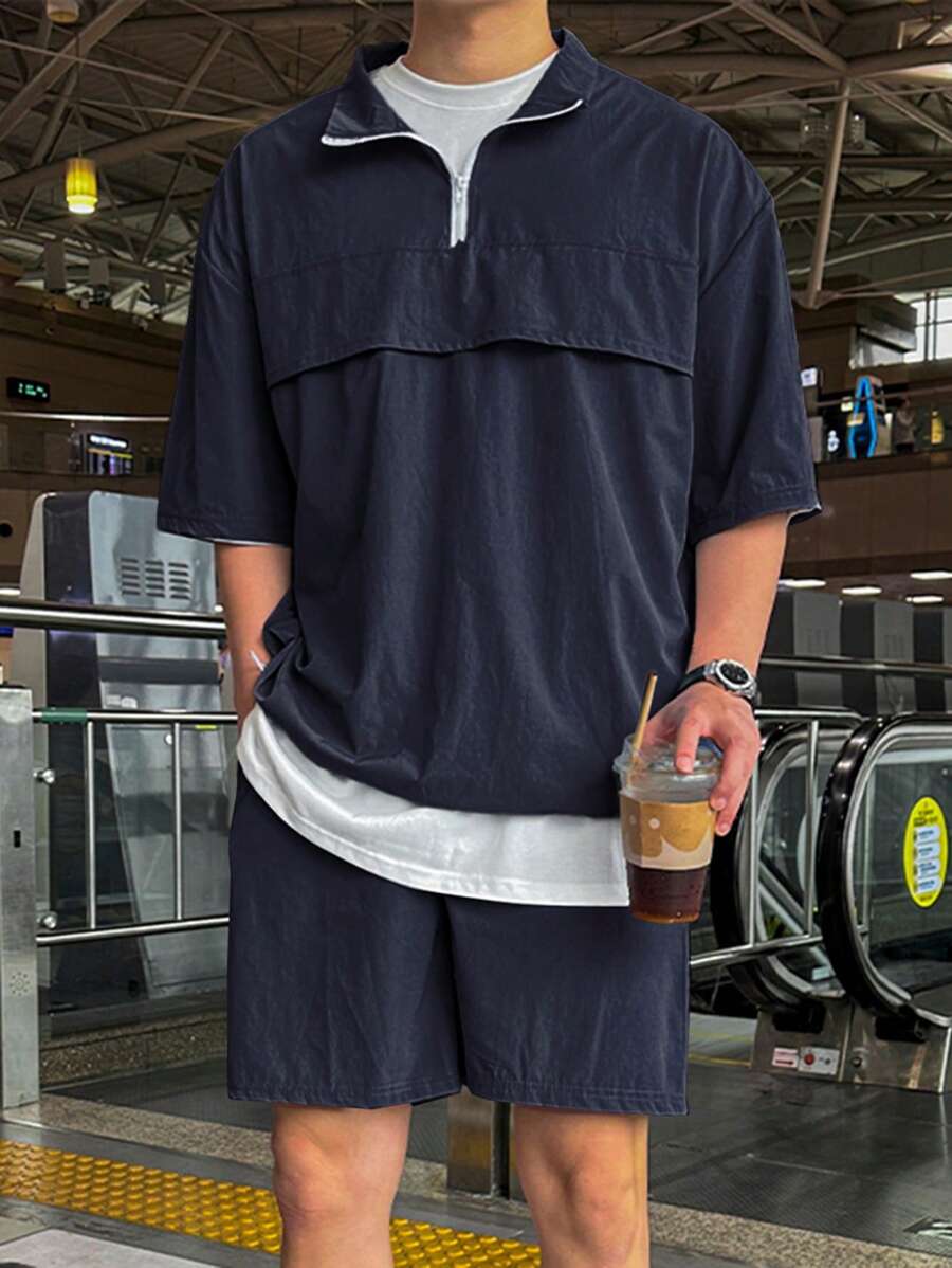 Moderne et décontracté deux ensembles, chemise zippée et short – Tenue d'été