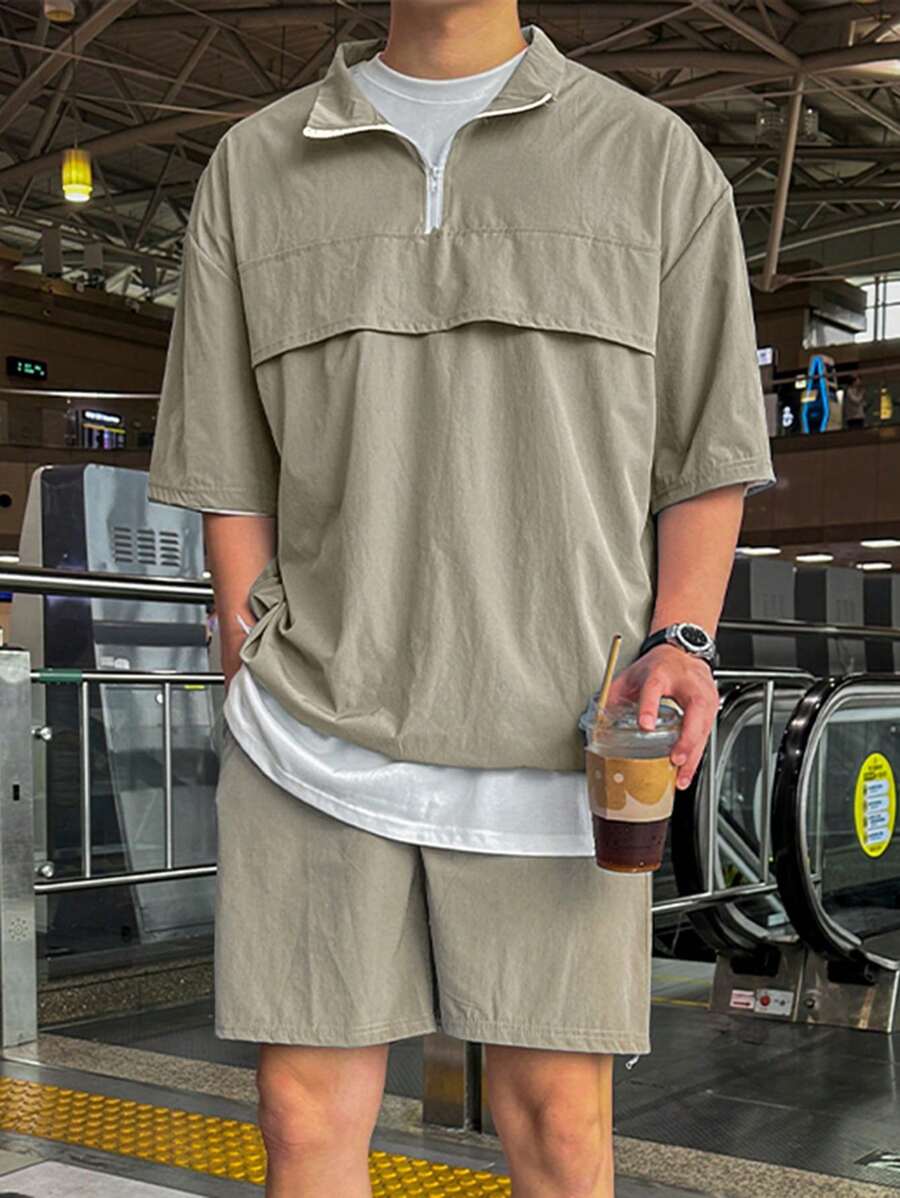 Moderne et décontracté deux ensembles, chemise zippée et short – Tenue d'été