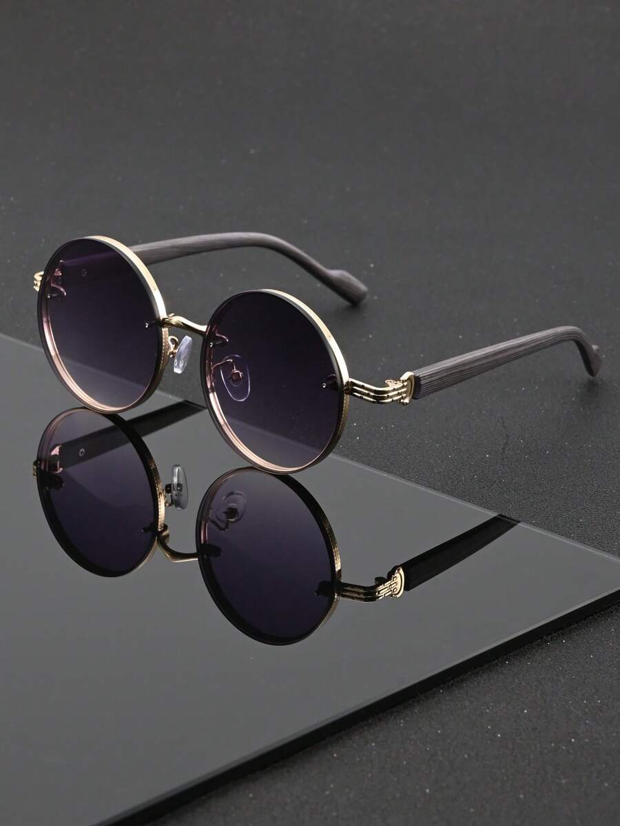 Lunettes de soleil rondes noires en métal pour homme – Accessoire de mode punk vintage