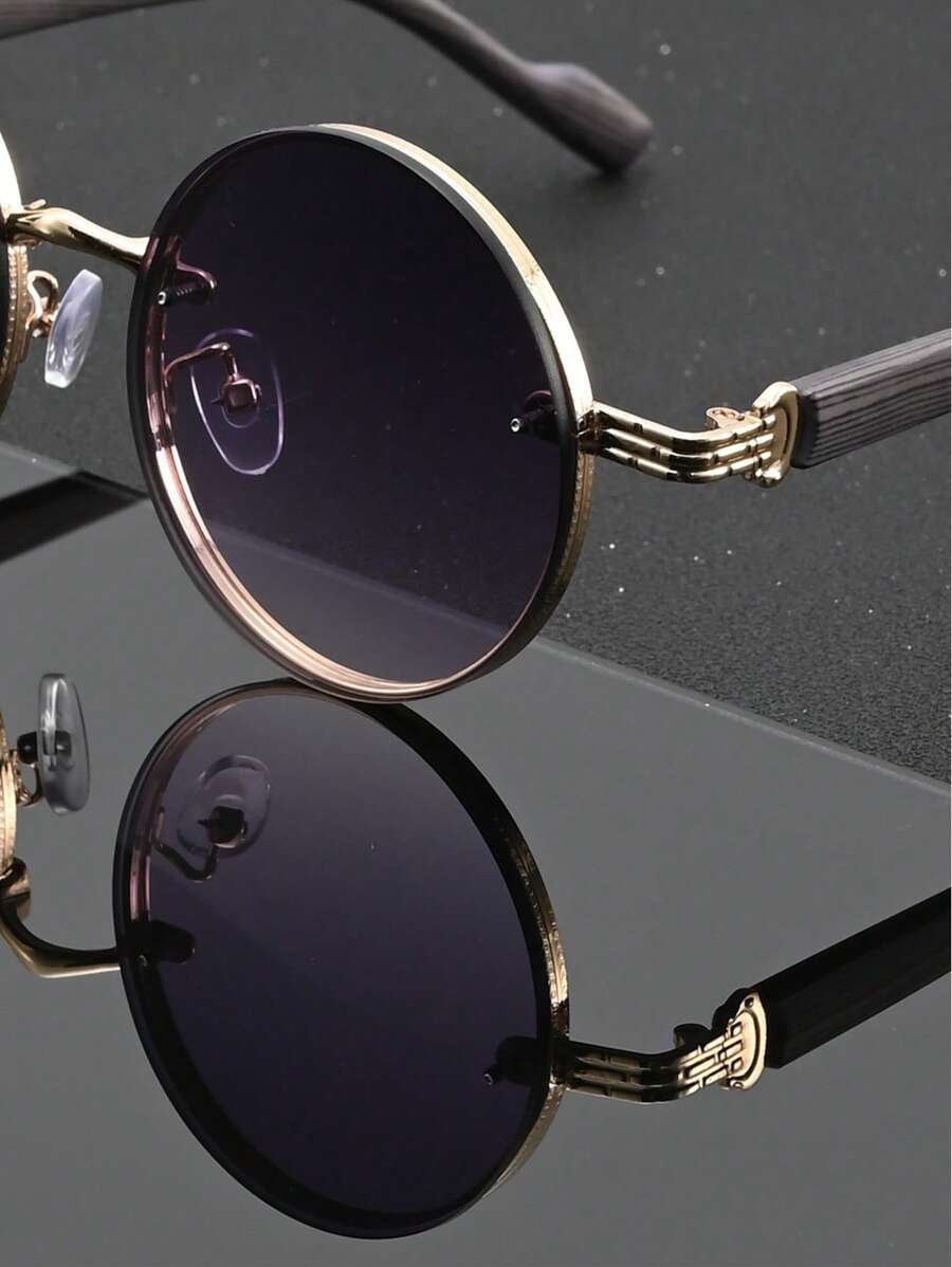 Lunettes de soleil rondes noires en métal pour homme – Accessoire de mode punk vintage
