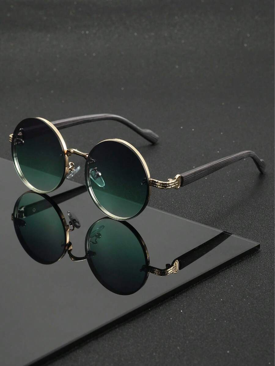 Lunettes de soleil rondes noires en métal pour homme – Accessoire de mode punk vintage