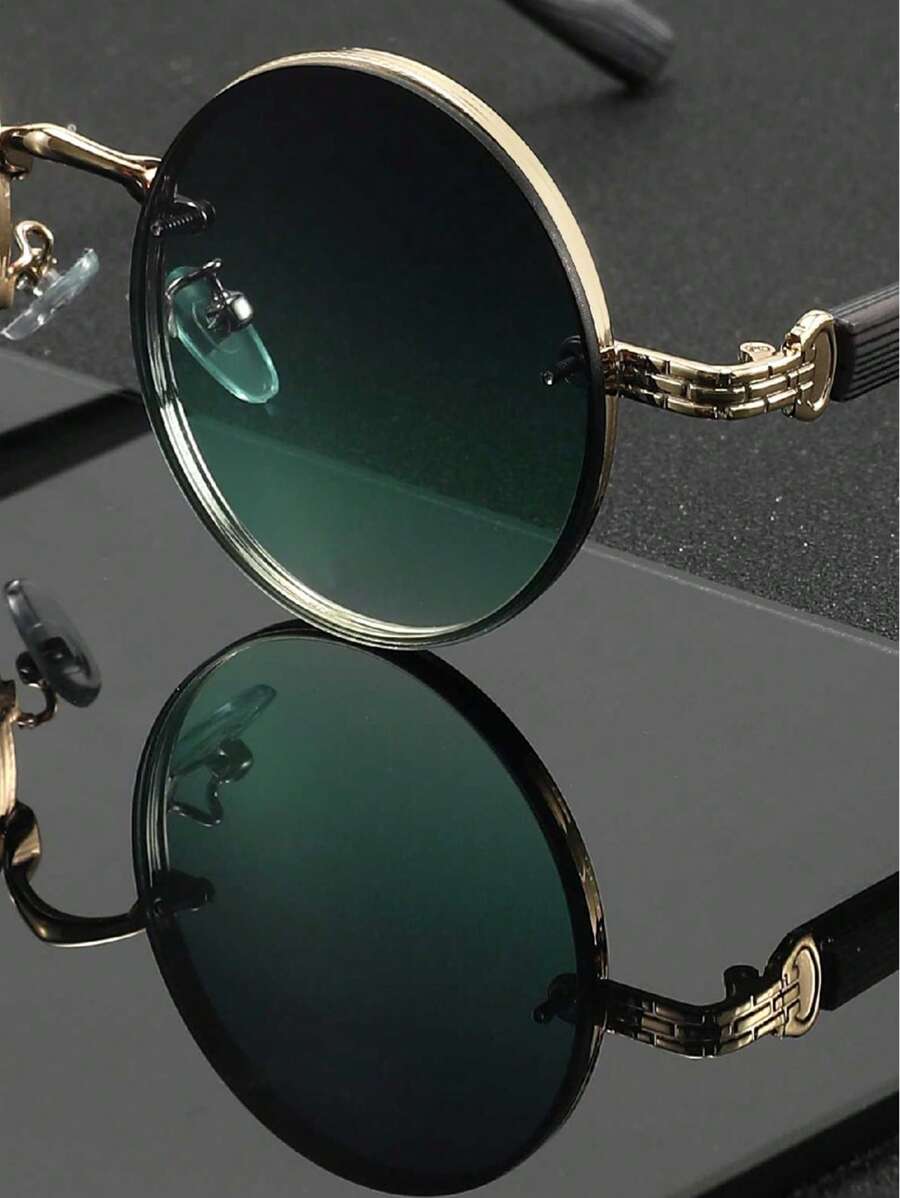 Lunettes de soleil rondes noires en métal pour homme – Accessoire de mode punk vintage
