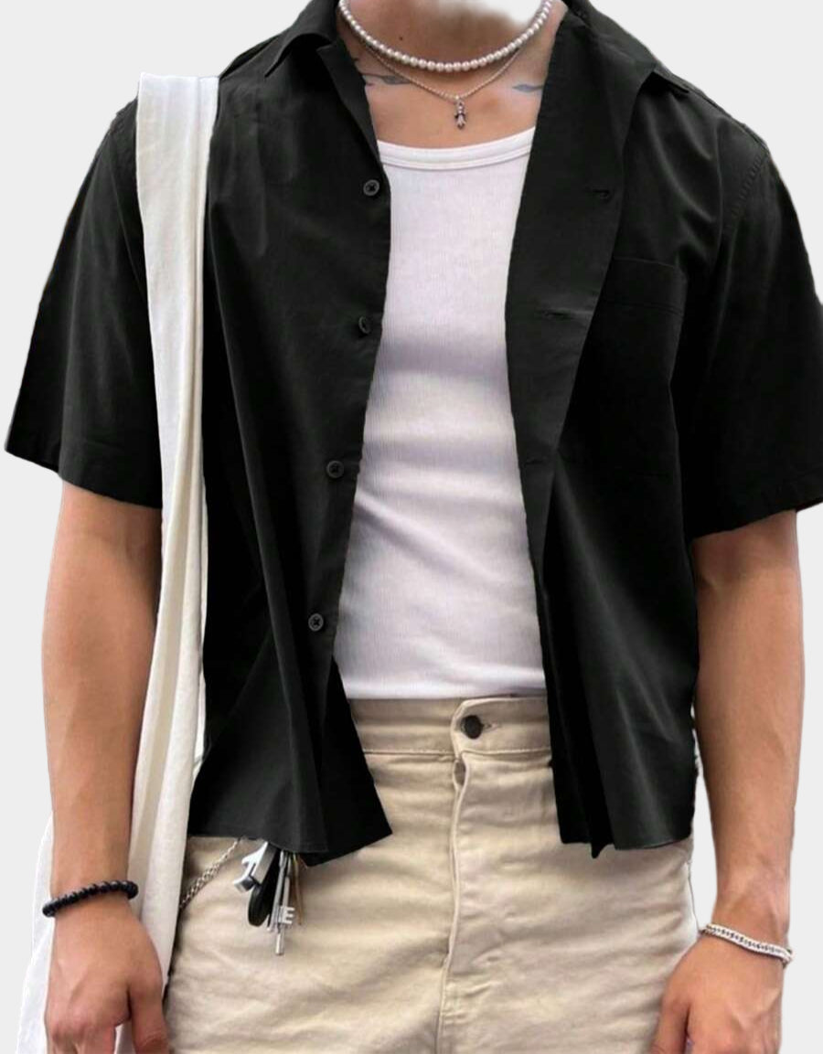 Chemise jacquard ample à manches courtes pour homme - Décontracté et urbain