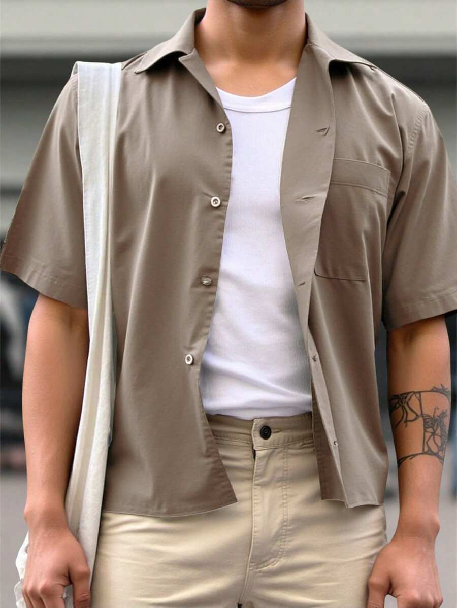 Chemise jacquard ample à manches courtes pour homme - Décontracté et urbain