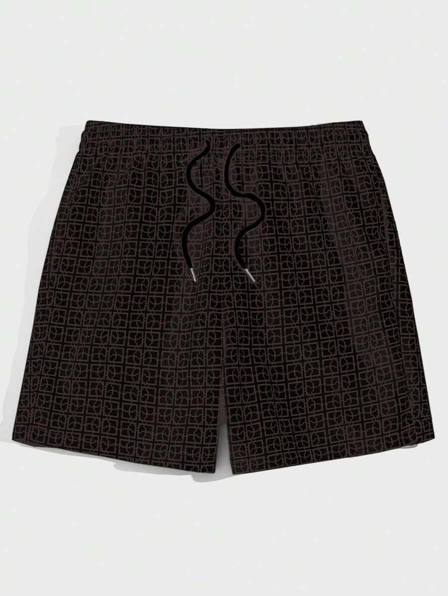 Shorts courts imprimés avec taille à cordon pour hommes décontractés
