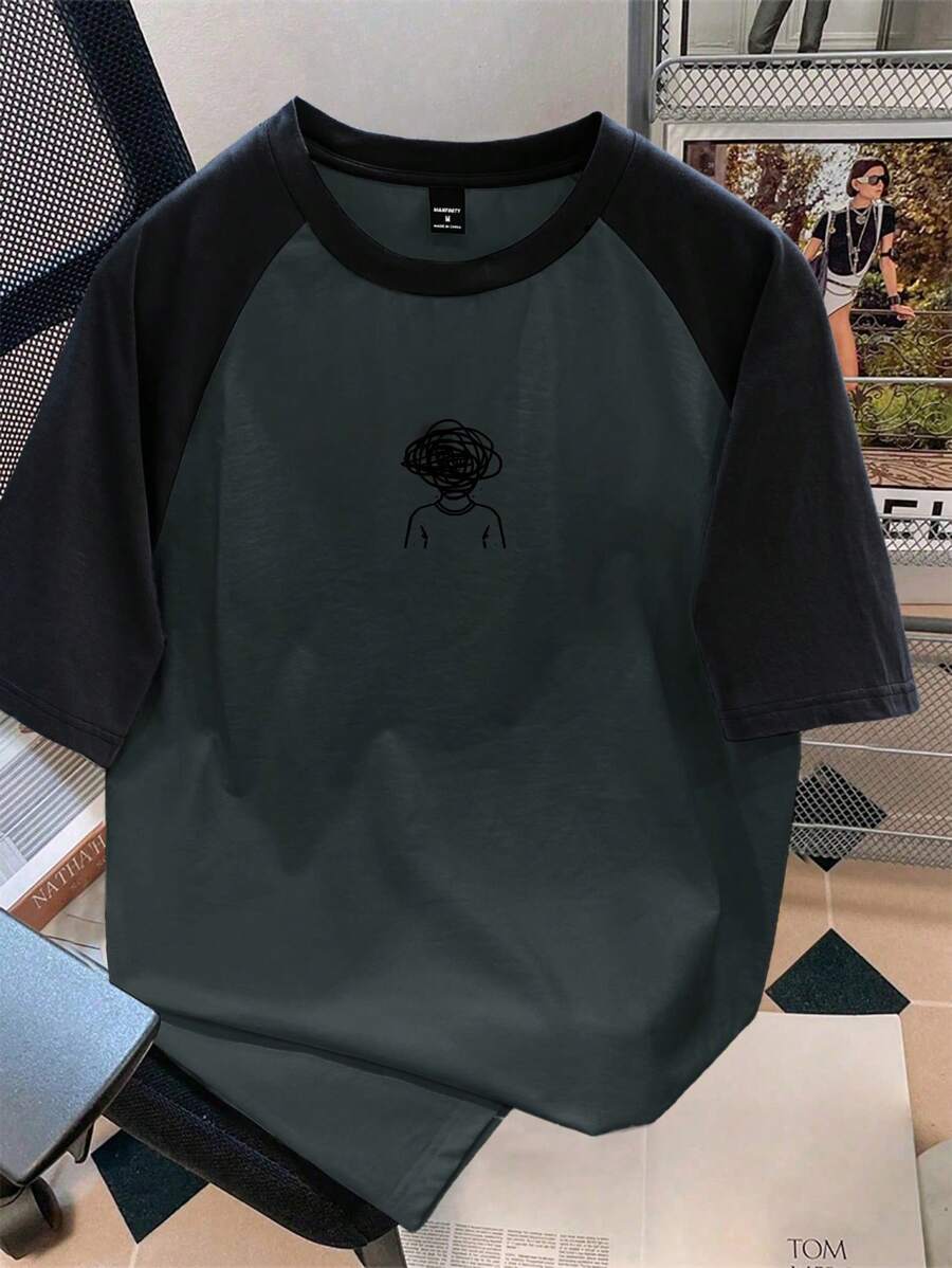 Chemise à col rond manches raglan avec imprimé graphique tendance