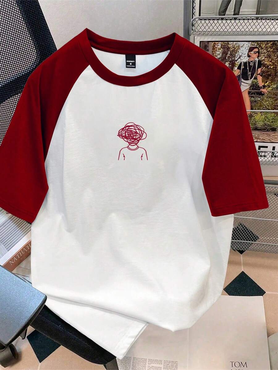 Chemise à col rond manches raglan avec imprimé graphique tendance