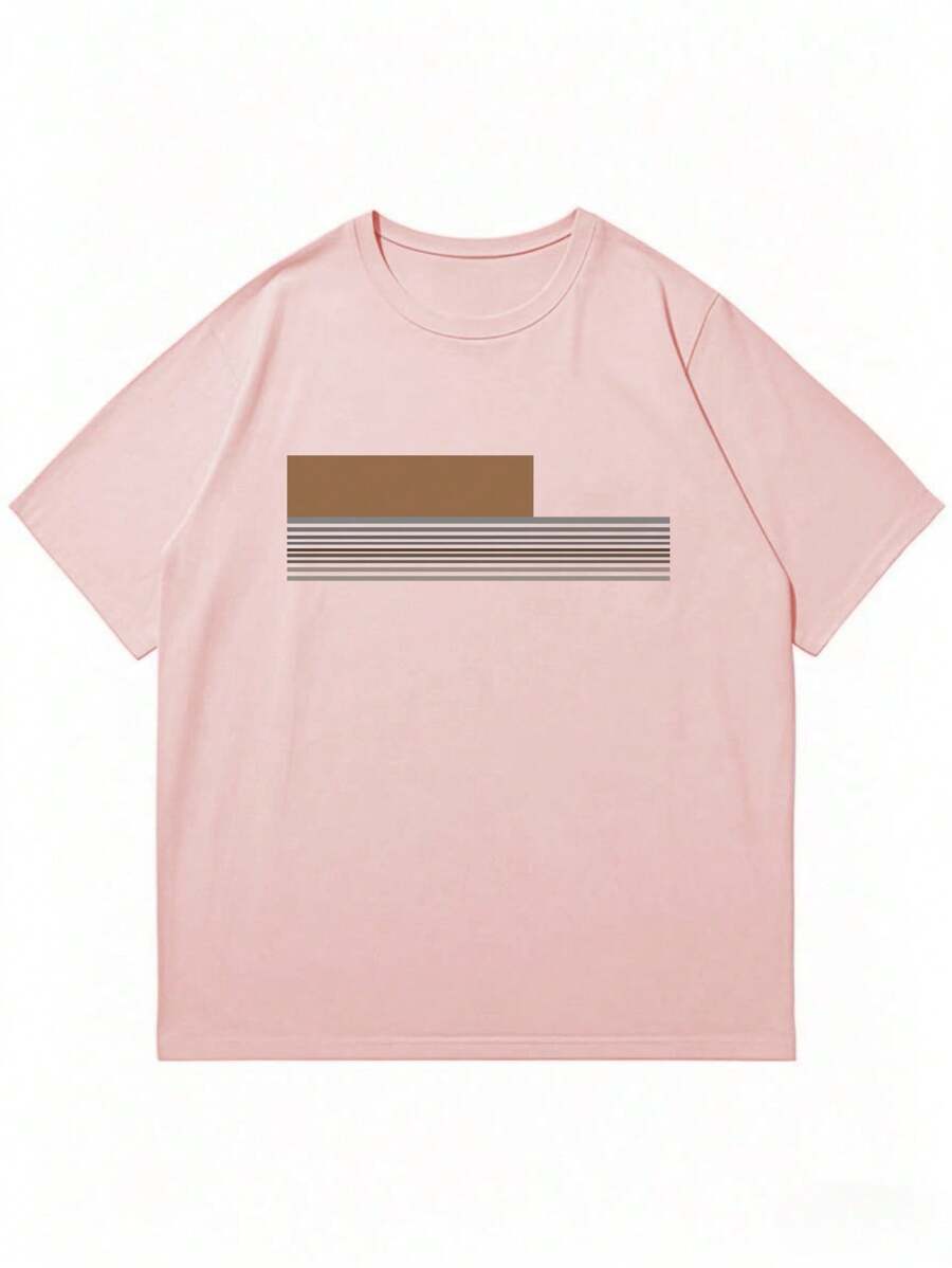 Chemise à col rond imprimée rayures style casual moderne été