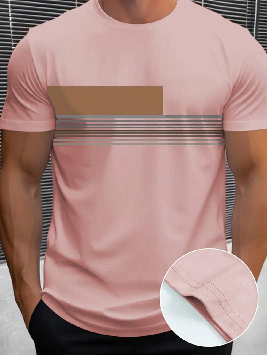 Chemise à col rond imprimée rayures style casual moderne été