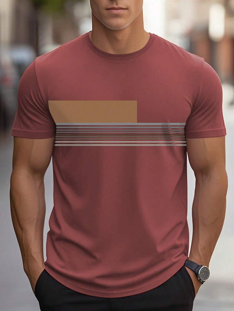 Chemise à col rond imprimée rayures style casual moderne été