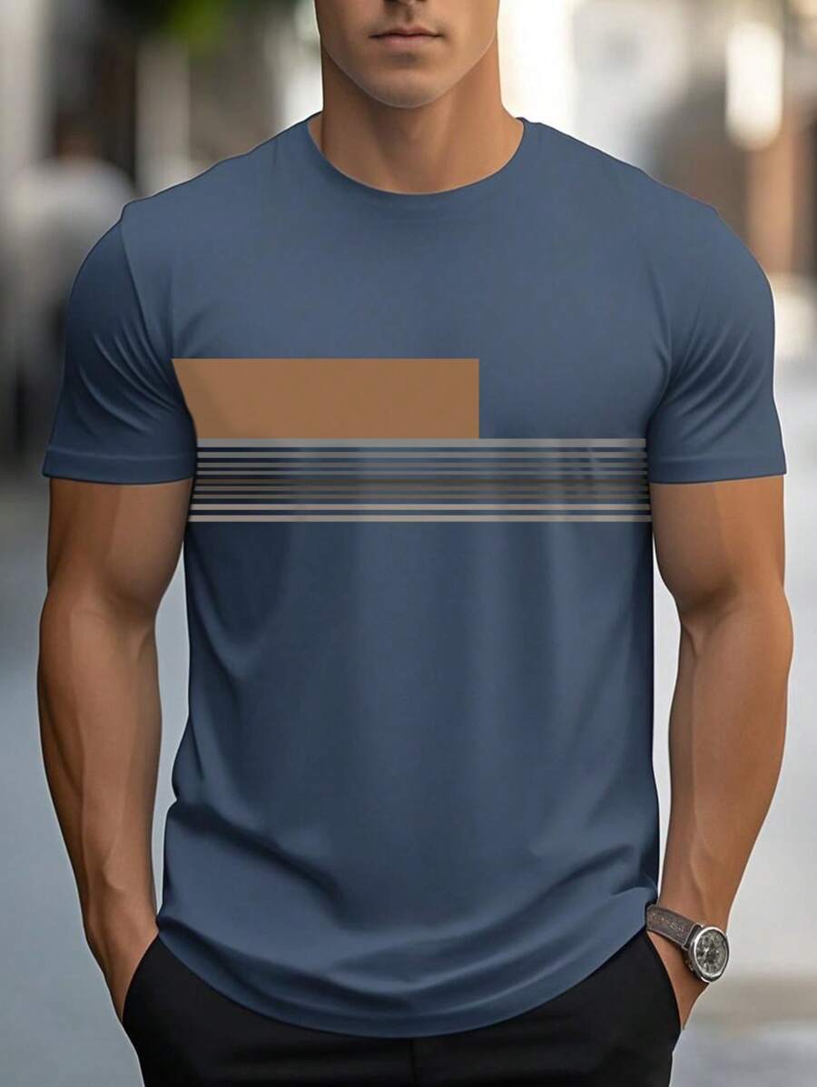 Chemise à col rond imprimée rayures style casual moderne été