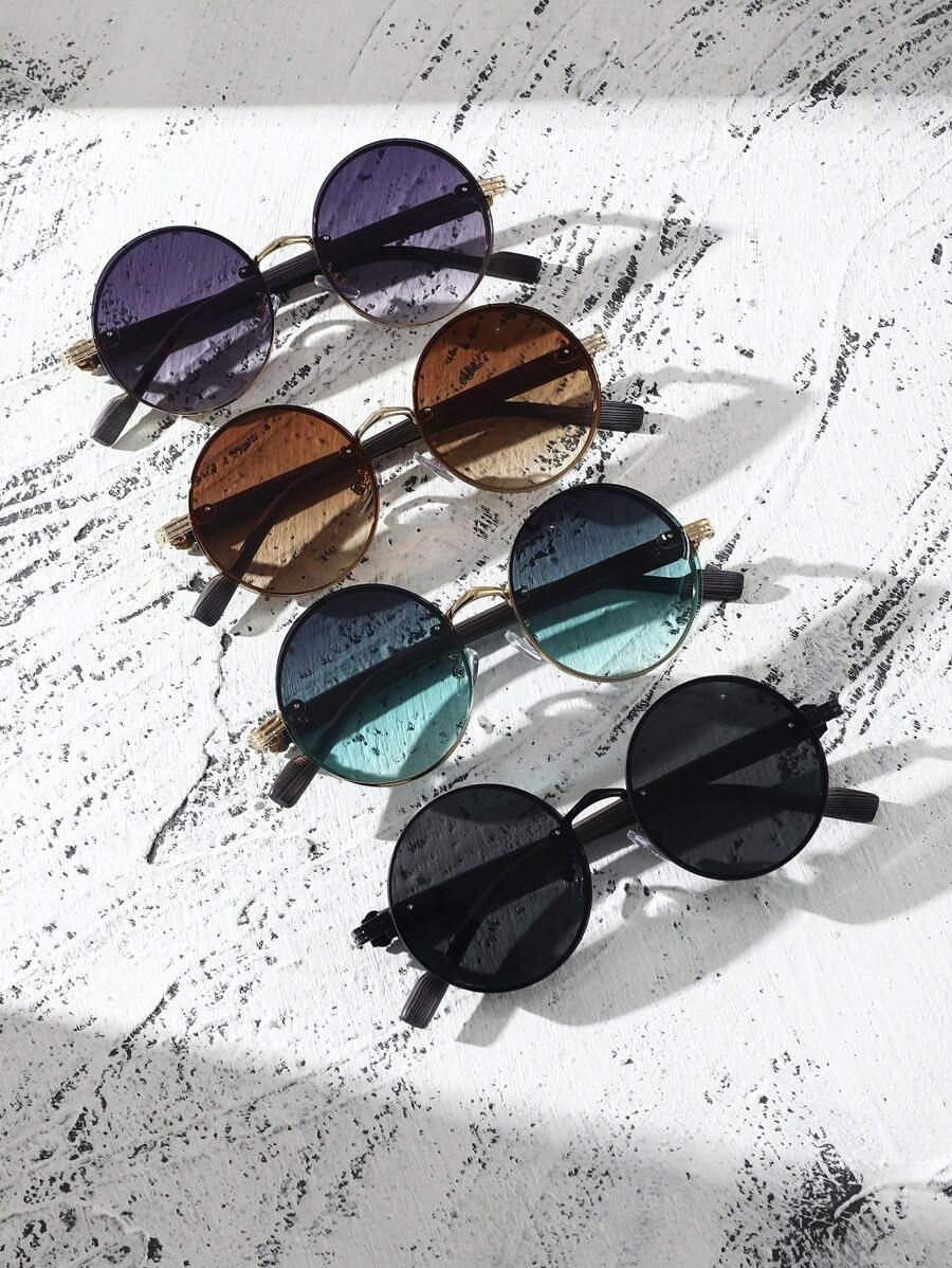 Lunettes de soleil rondes noires en métal pour homme – Accessoire de mode punk vintage
