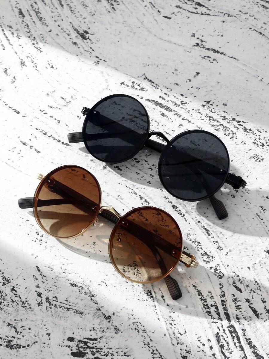 Lunettes de soleil rondes noires en métal pour homme – Accessoire de mode punk vintage