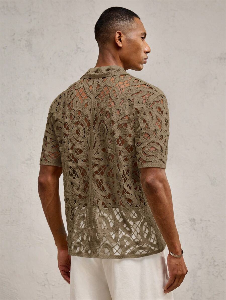 Chemises boutonnées décontractées d'été au crochet pour hommes