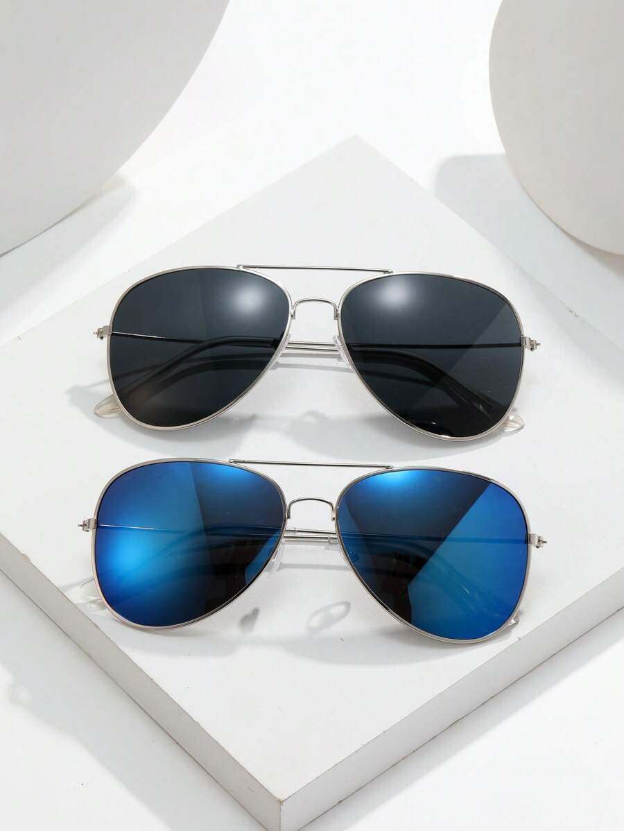 Lunettes de soleil rétro à double pont en métal – Style denim western des années 90