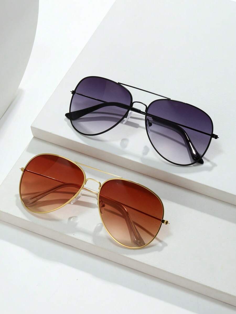 Lunettes de soleil rétro à double pont en métal – Style denim western des années 90