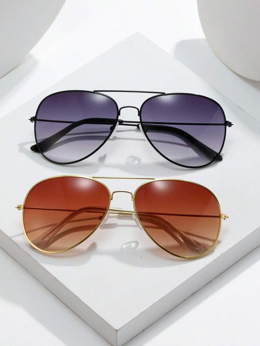 Lunettes de soleil rétro à double pont en métal – Style denim western des années 90