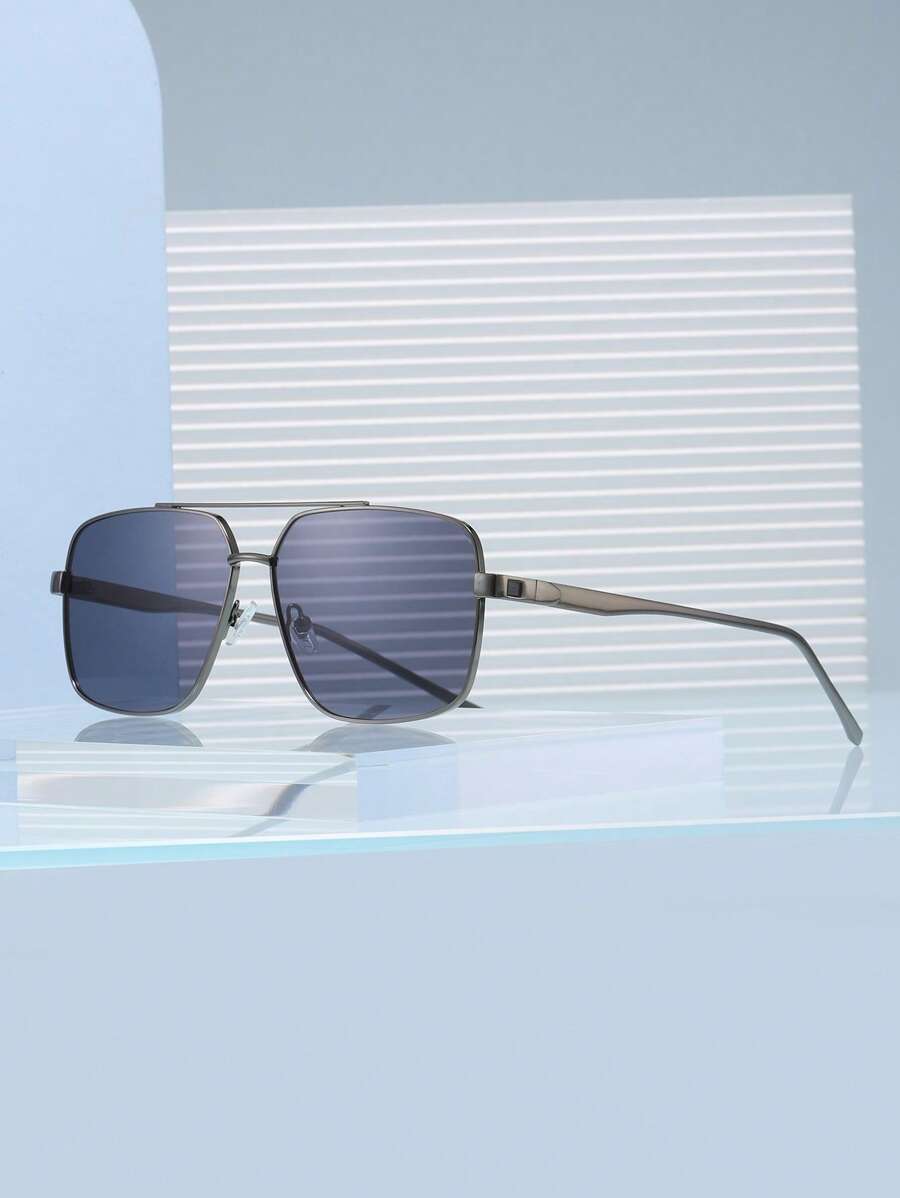 Lunettes de soleil à monture carrée multicolore en métal, style vintage pour homme