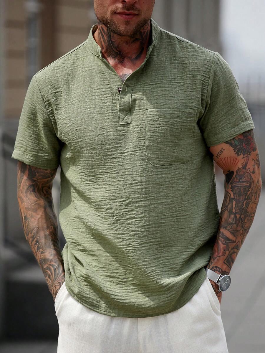 Chemise ample en lin avec poche – Streetwear léger pour homme
