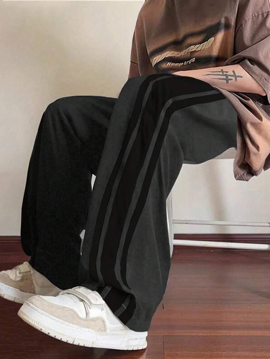 Pantalon d'été ample et respirant pour homme, coupe droite, avec bandes latérales