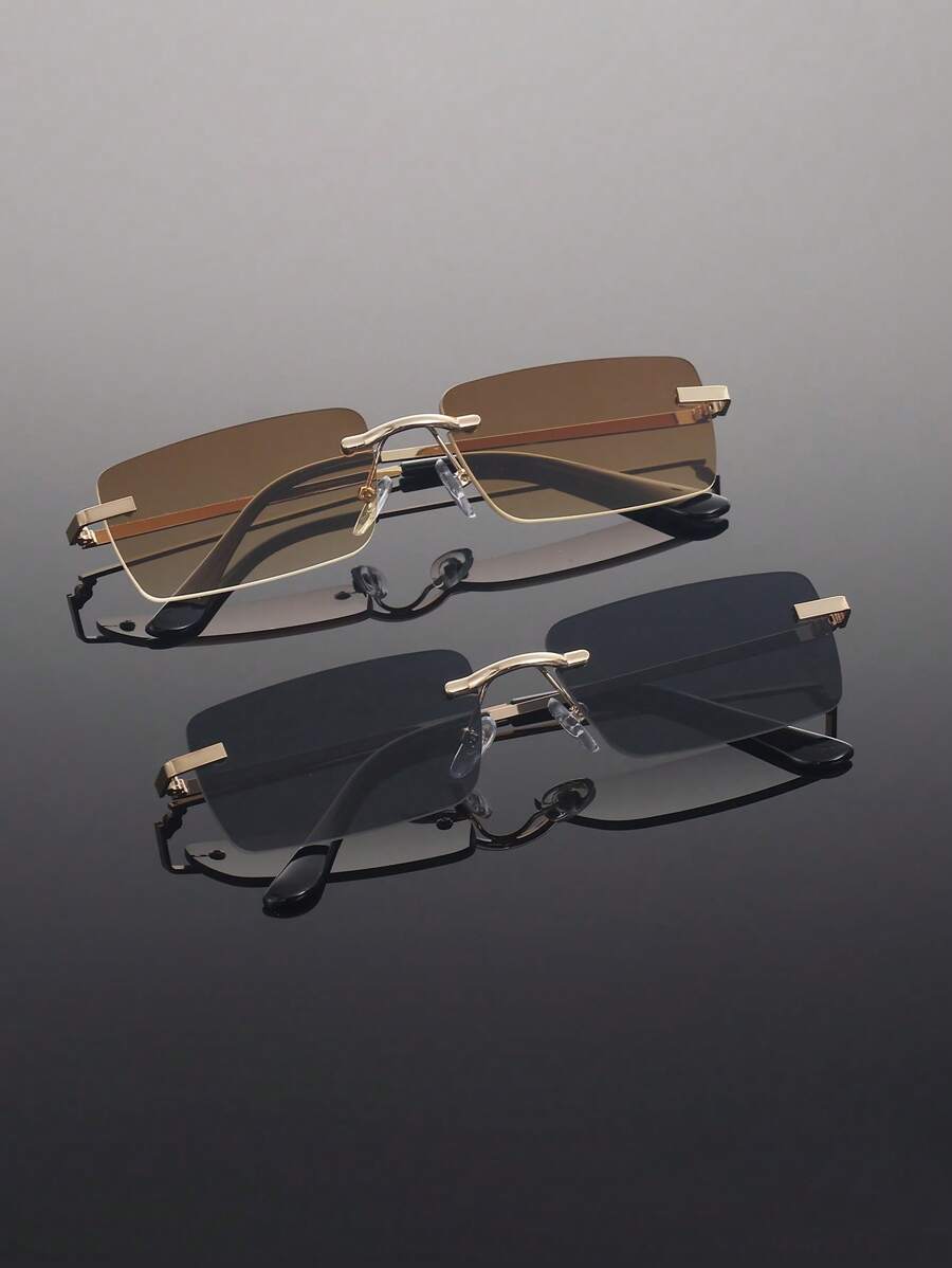 Lunettes de soleil rétro carrées sans monture pour hommes