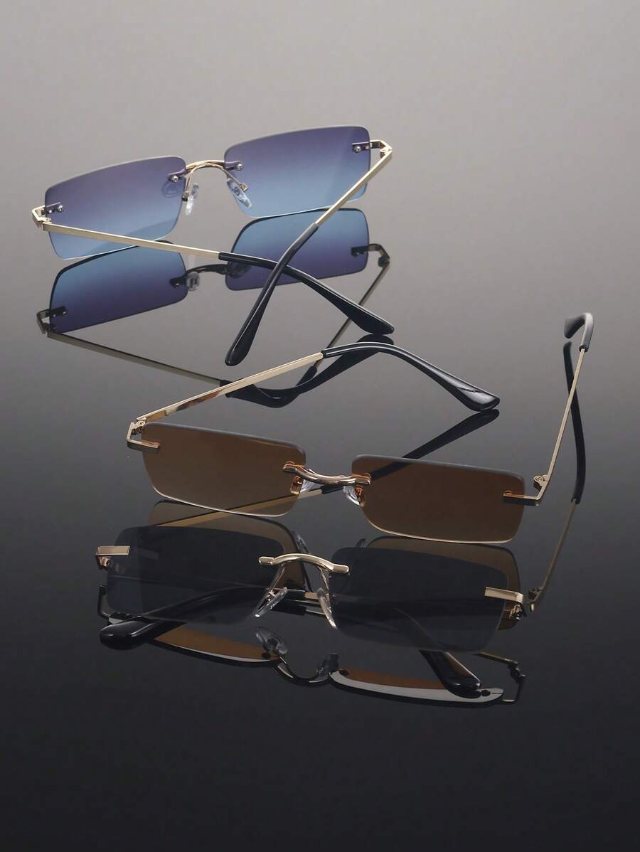 Lunettes de soleil rétro carrées sans monture pour hommes