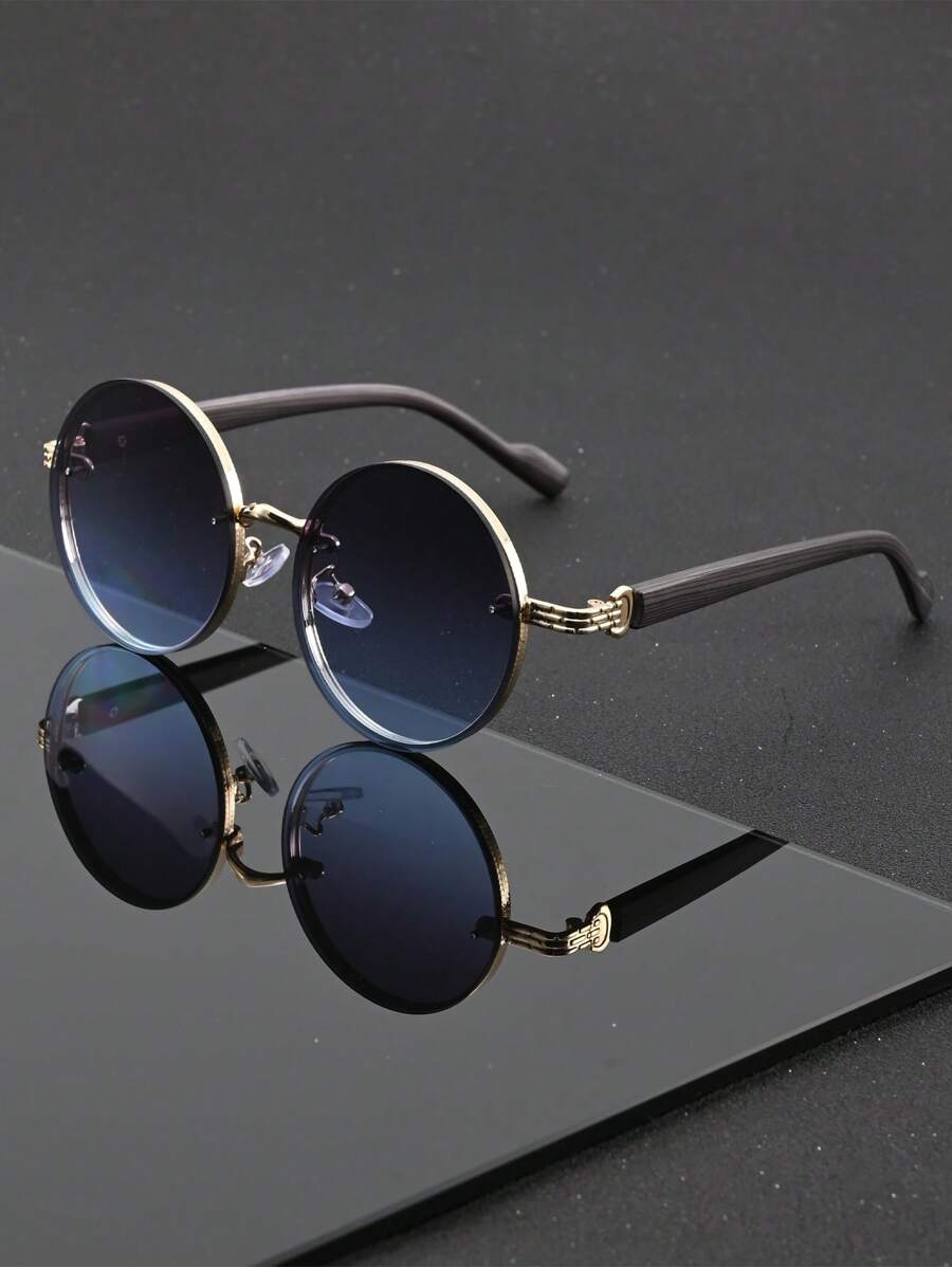 Lunettes de soleil rondes noires en métal pour homme – Accessoire de mode punk vintage