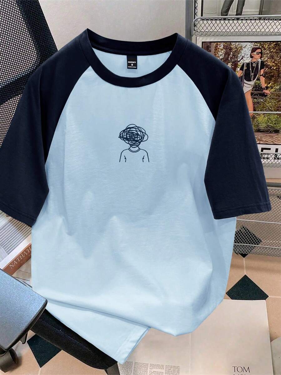 Chemise à col rond manches raglan avec imprimé graphique tendance
