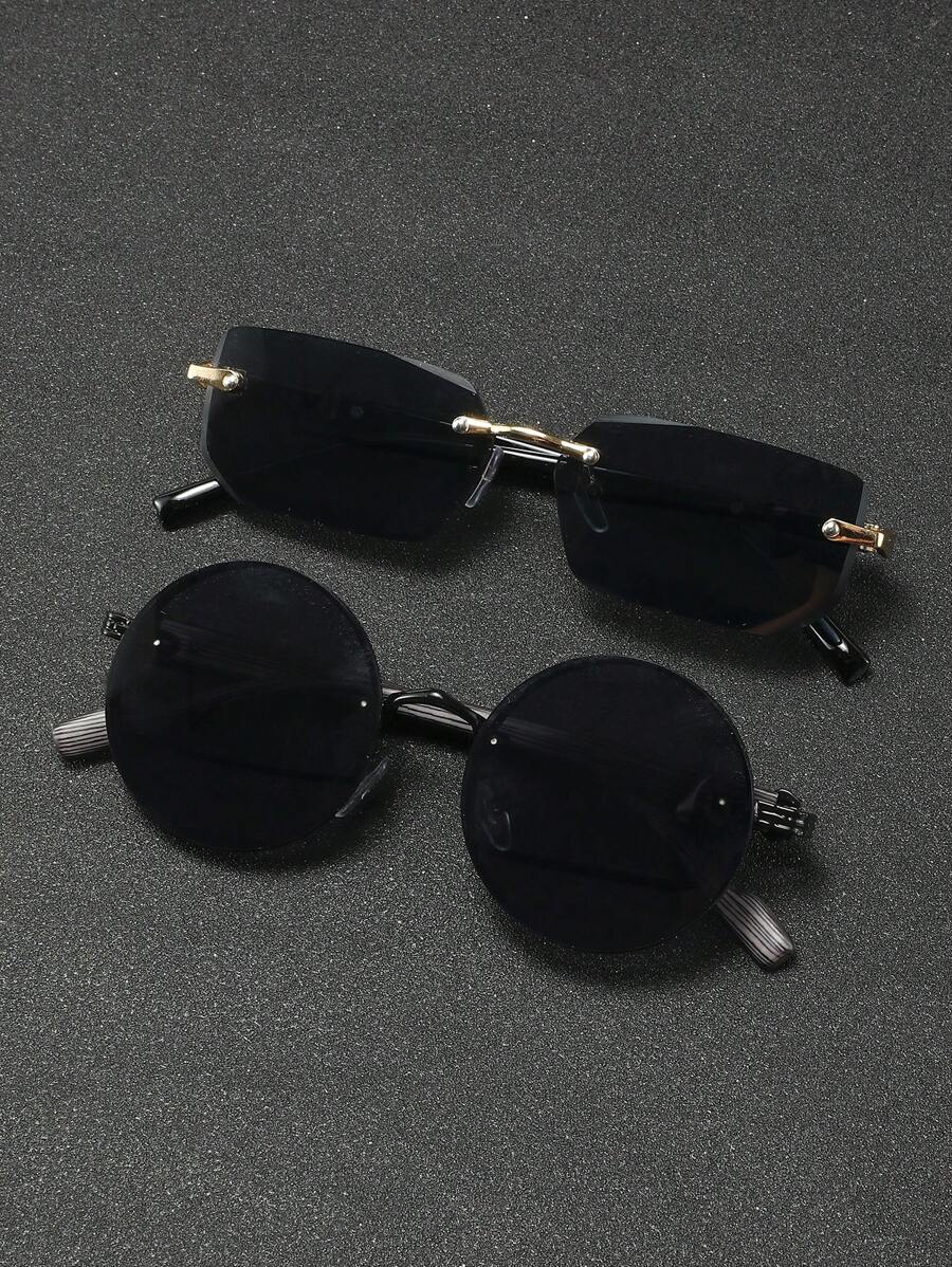Lunettes de soleil rondes noires en métal pour homme – Accessoire de mode punk vintage
