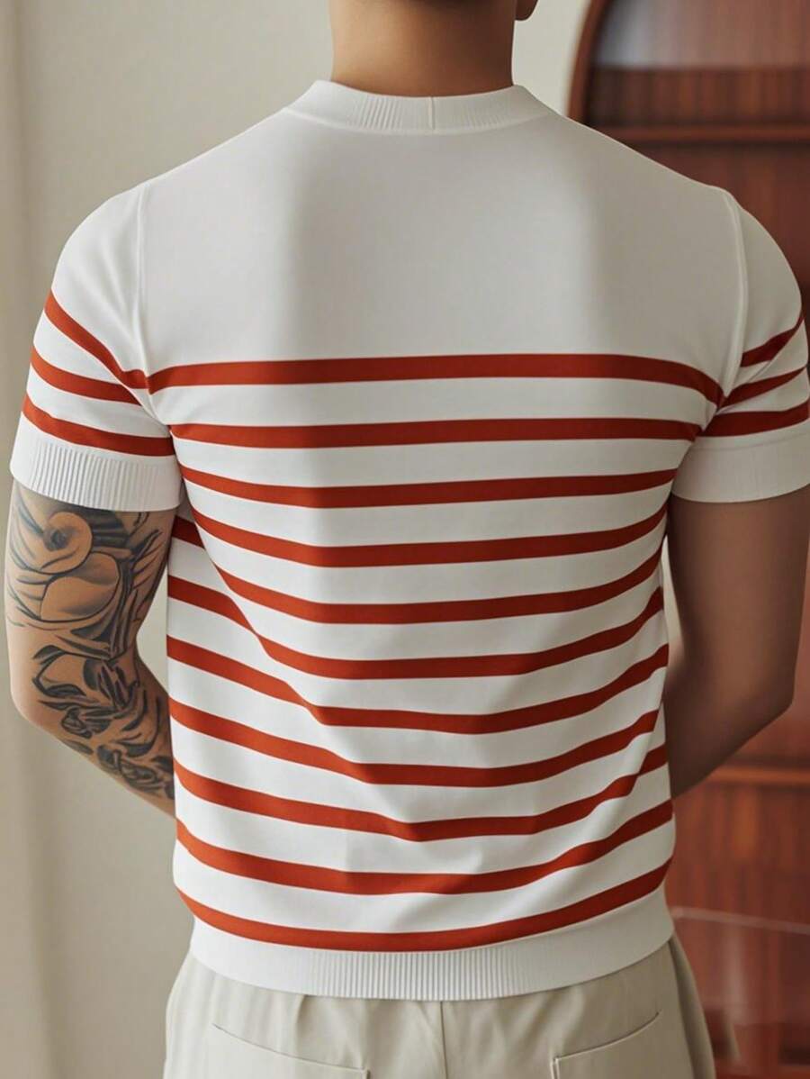 Chemise décontractée à rayures et col ras du cou - Mode masculine au quotidien