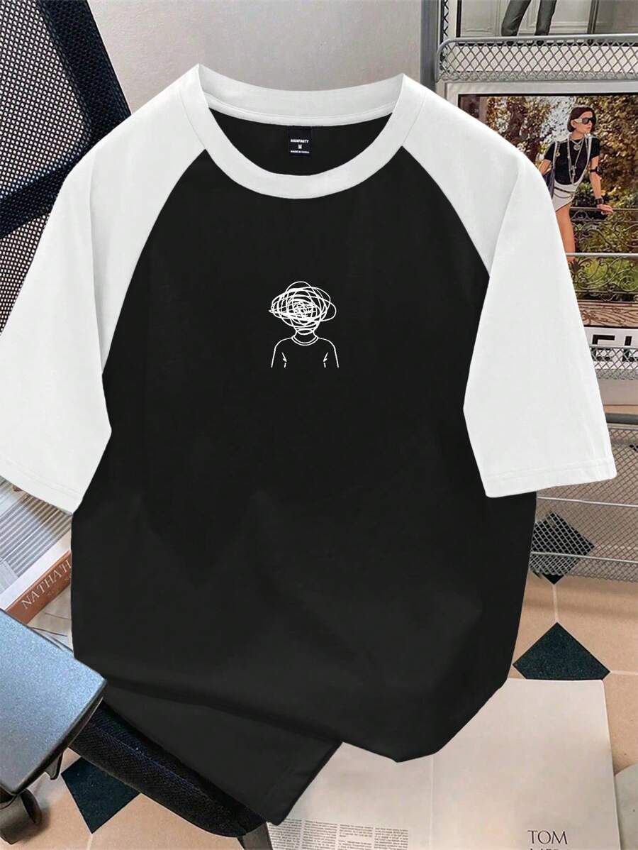 Chemise à col rond manches raglan avec imprimé graphique tendance