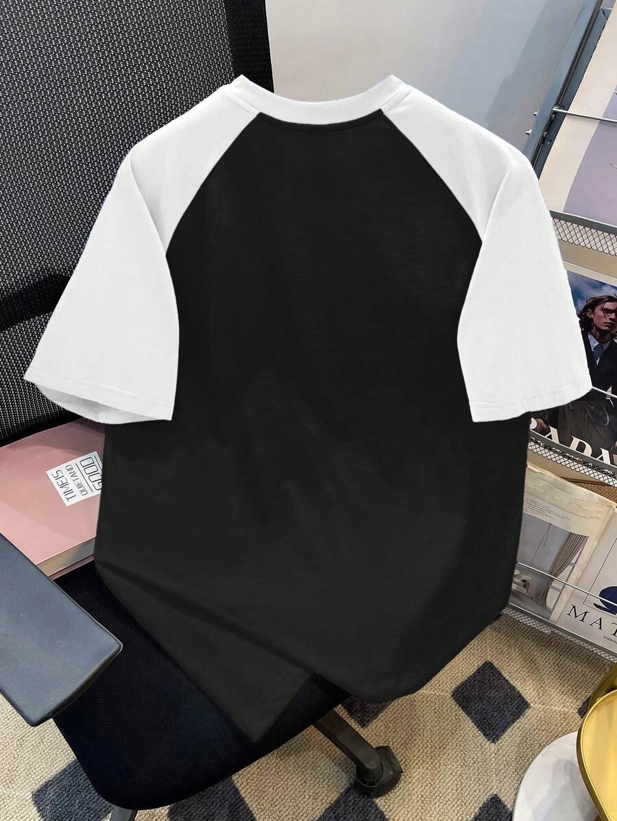 Chemise à col rond manches raglan avec imprimé graphique tendance