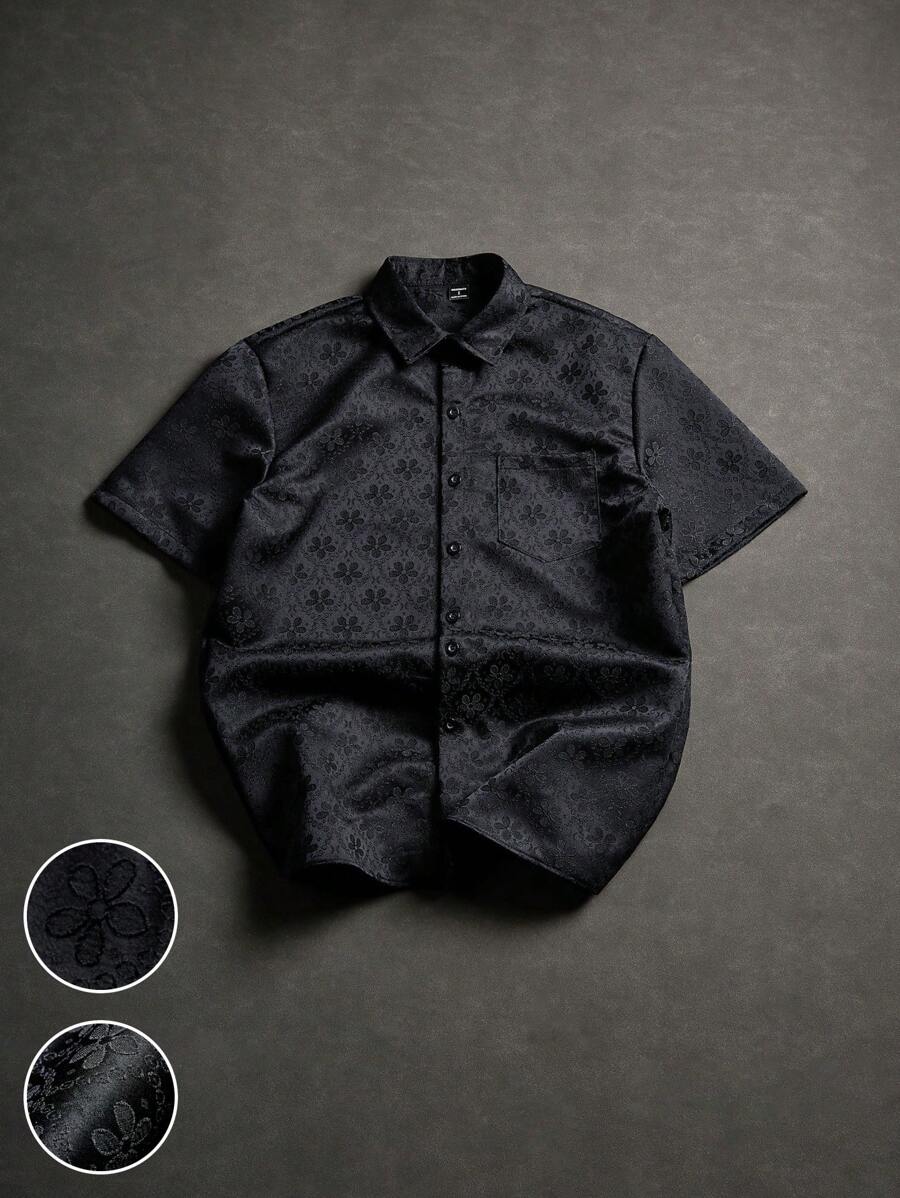 Chemise jacquard brodée à motifs botaniques – Haut floral de luxe pour homme