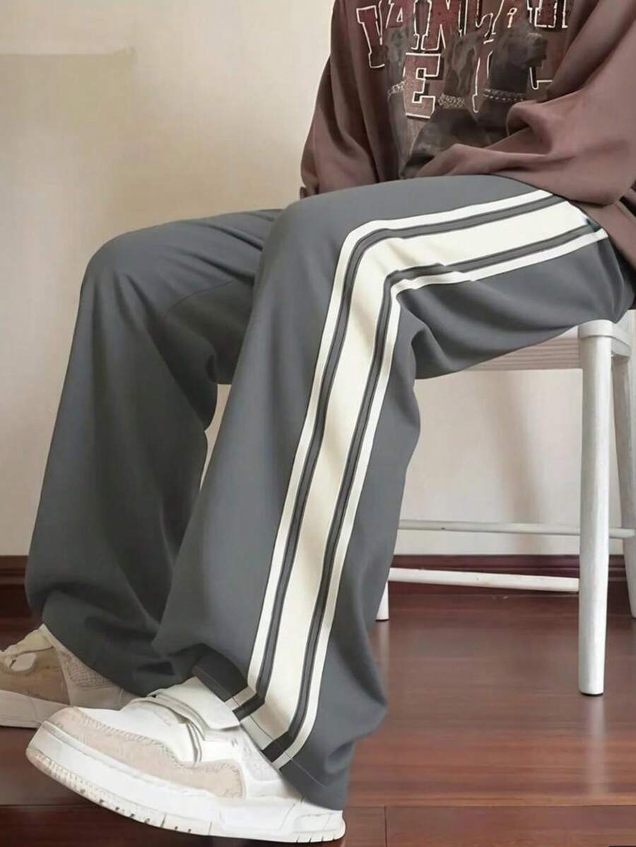 Pantalon d'été ample et respirant pour homme, coupe droite, avec bandes latérales