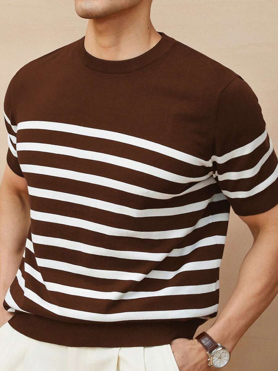 Chemise décontractée à rayures et col ras du cou - Mode masculine au quotidien