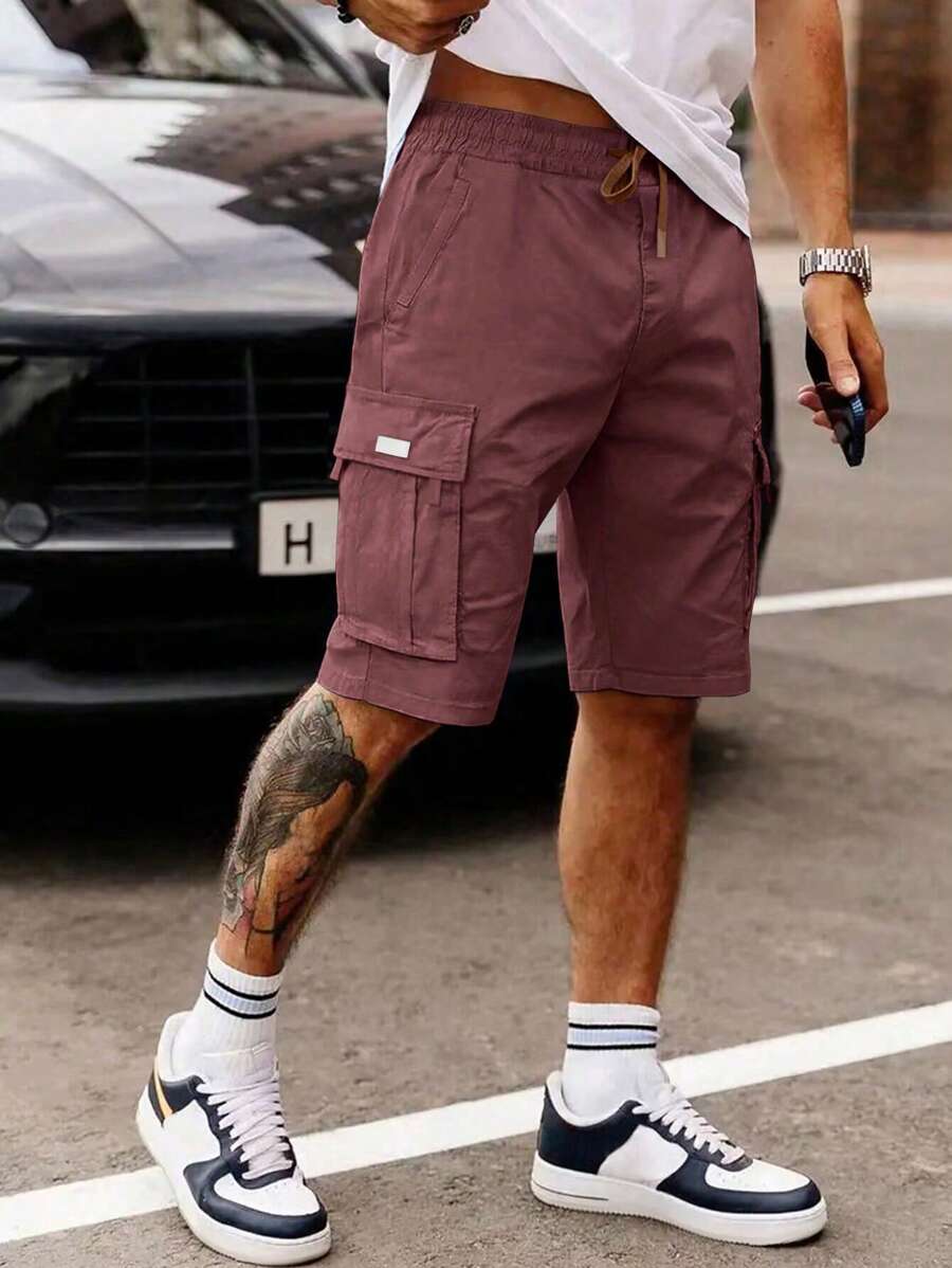 Shorts cargo pour hommes avec taille à cordon de serrage et poches latérales